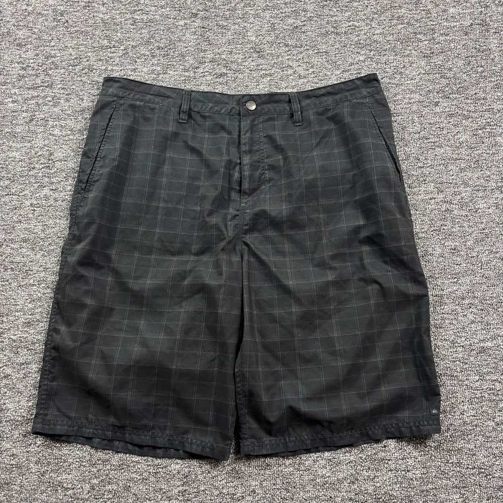 Y2K 2000s Quiksilver Surf Amphibians Hybrid Board Shorts Black Plaid Size 38